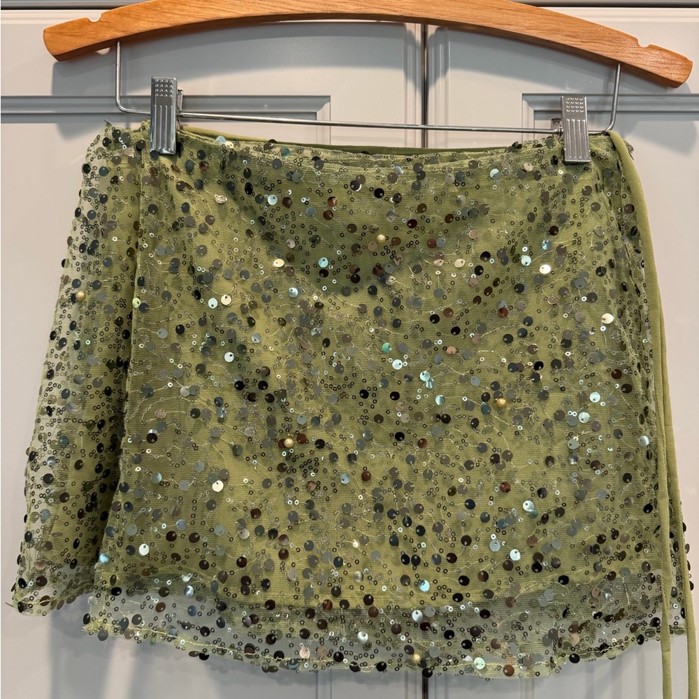 Sequin Green Wrap Skirt